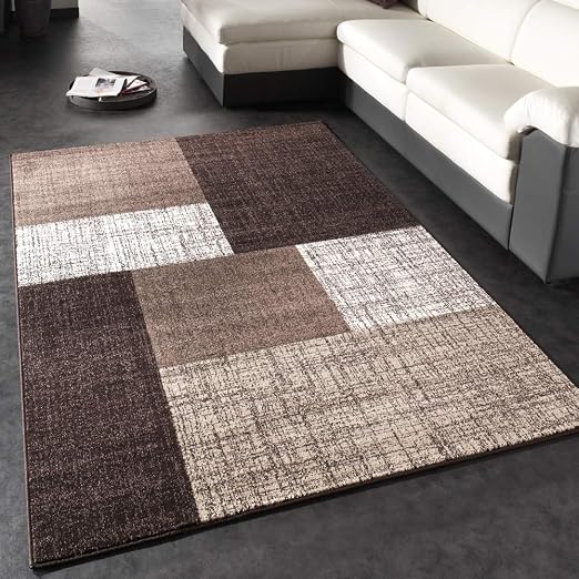 Tappeto Di Design Moderno A Quadri Tappeto A Pelo Corto Marrone Crema Dimensione60x110 Cm