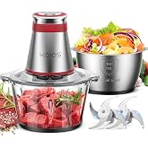 KOIOS 500W Food Processor, Electric Food Chopper with 2 Bowls, Red | Dual-Level Blades, 8-Cup Bowls, Meat Grinder, Baby Food Maker, Nut Chopper, Onion &amp; Garlic Chopper
