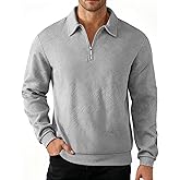 QOSOQ Men's Sweater Quarter Zip Striped Casual Long Sleeve Pullover Fall Winter Spring Color Block Polo Sweatshirts