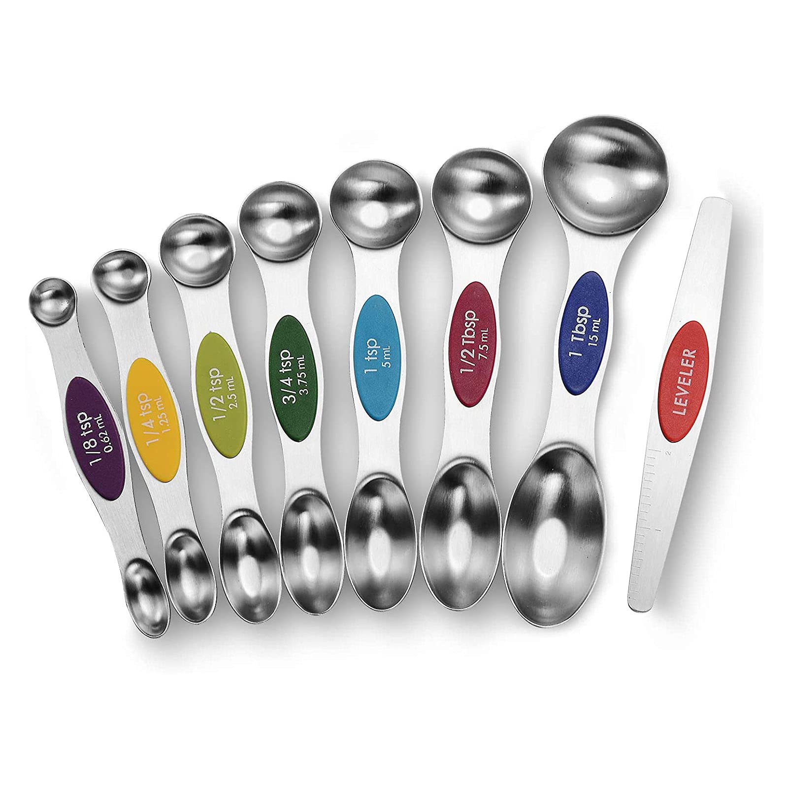 Magnetic Measuring Spoons Set - Stainless Steel Stackable Two Sided Teaspoon Tablespoons for Measuring Dry and Liquid Ingredients, Measuring Spoons for Cooking and Baking, Fits in Spice Jars, Set of 8