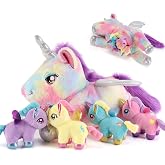 gnomantic Unicorn Stuffed Animals with Babies Inside, Mommy Toy for Kids | 5-Piece set: 1 mommy unicorn + 4 baby unicorns inside. Unzip belly to reveal surprise babies. Ultra-soft, ages 3-8.
