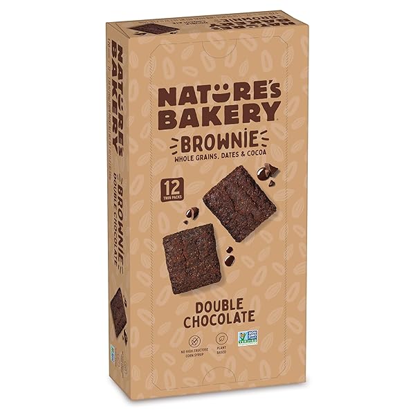 NATURE’S BAKERY DOUBLE CHOCOLATE BROWNIE BARS, WHOLE GRAINS, DATES, AND COCOA, PLANT BASED, DAIRY-FREE, SNACK BAR, 1 BOX WITH 12 TWIN PACKS (12 TWIN PACKS)