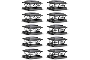 SIEDiNLAR Solar Post Lights Outdoor 4 Modes Fence Deck Post Cap Light for 4x4 5x5 6x6 Vinyl Wooden Posts Garden Patio Decor, Warm White & Cool White Dynamic Lighting Black (10 Pack)