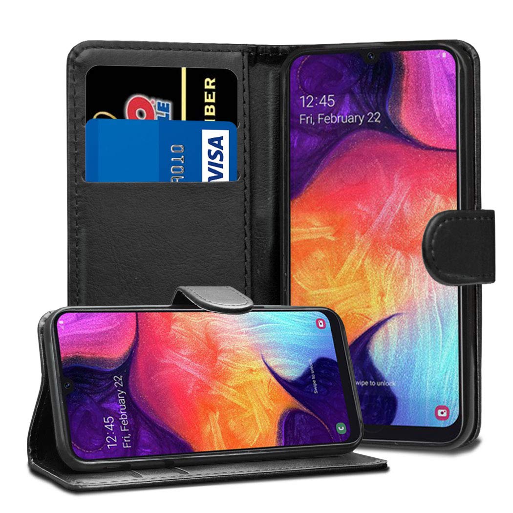 Samsung Galaxy A50 Leather Case - Premium Wallet Case Leather Flip Cover For Samsung Galaxy A50 [Card Holder] [Magnetic Closure] (Black)