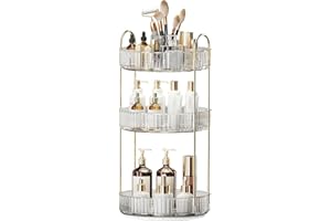 OIFECSIE 360° Rotating Makeup Organizer, Large-Capacity Skincare Make Up Storage 3 Tier Perfume Organizers Cosmetic Dresser Organizer with Makeup Brush Holder, Fits Bedroom, Bathroom, Vanity Shelf Countertop