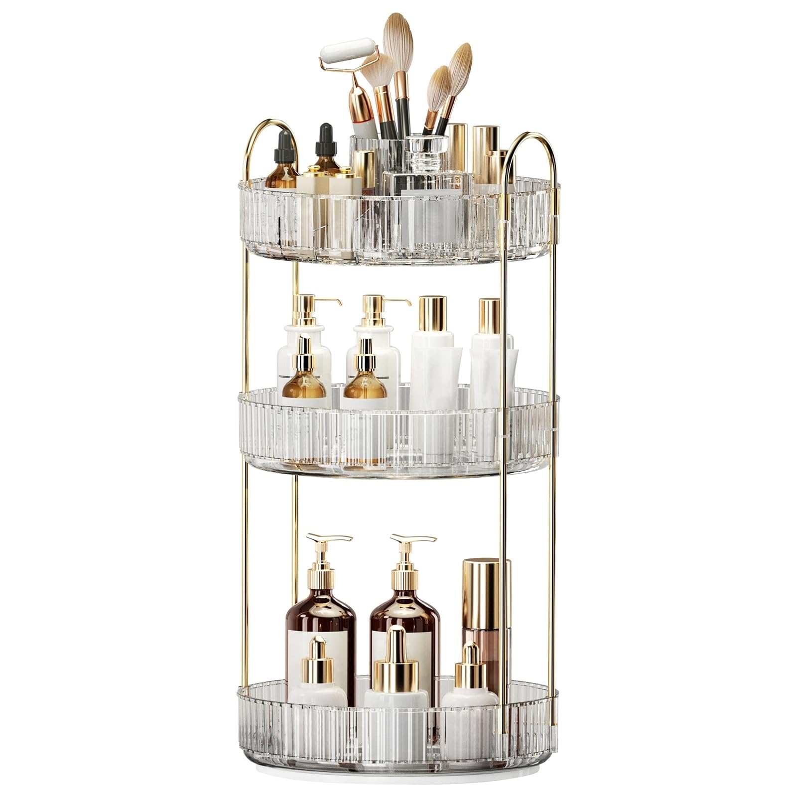 Photo 1 of *MISSING ITEMS UNKNOWN*
360° Rotating Makeup Organizer, Large-Capacity Skincare Make Up Storage 3 Tier Perfume Organizers Cosmetic Dresser Organizer with Makeup Brush Holder, Fits Bedroom, Bathroom, Vanity Shelf Countertop