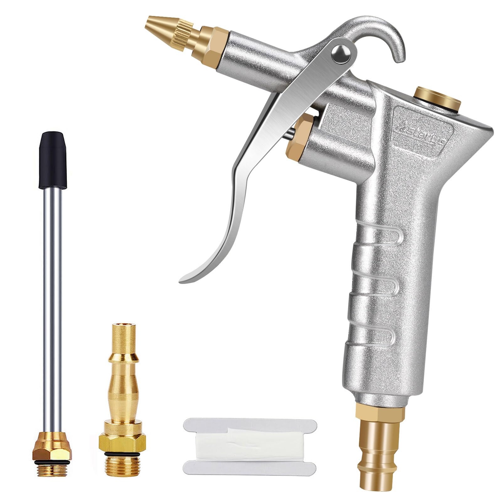 Nutmanel Air Blow Gun Air Compressor Accessories with 1/4" NPT and 1/4" BSP Air Compressor Quick Connects(Flash Silver)