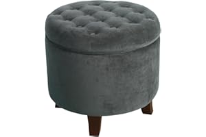 Homepop Home Decor | Upholstered Round Velvet Tufted Foot Rest Ottoman | Ottoman with Storage for Living Room & Bedroom | Decorative Home Furniture, Dark Gray Small