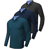 ZITY Long Sleeve Polo Shirts for Men 3 Pack Collared Performance Golf Polos Mens Casual Shirts Moisture Wicking Workwear