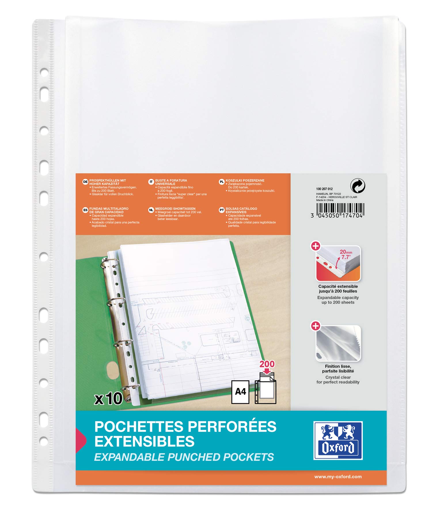 Elba Pack of 10 Pockets A4 Punched for Files Without Flap