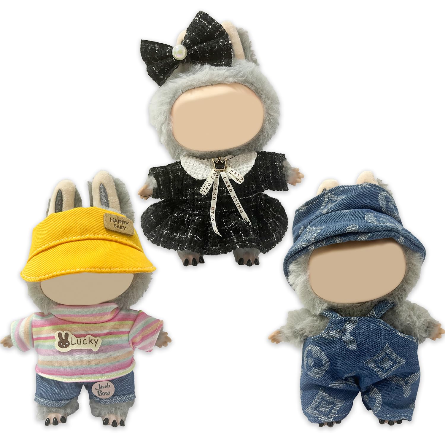 Photo 1 of 7 in 3 Pack - Clothes Set for Labubu (No Doll) - Handmade Doll Outfit Includes Luxury, Trendy, Fashionable Style, Adjustable Features Dressing and Display