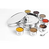 Nature's Own Masala Dabba - Stainless Steel Spice Box with 7 Compartments, Indian Masala Dabba, Spice Container for Kitchen Storage, Includes 7 Spice Containers, 7x7x3, Durable and Easy to Clean