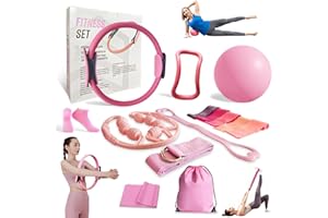Zuluro Home Workout Pilates Kit for Women, Better me Pilates Ring and Ball Set Essentials Equipment, with 5 Resistance Bands, Massager Roller, Yoga Starter Accessories for Toning Arms, Thighs & Core