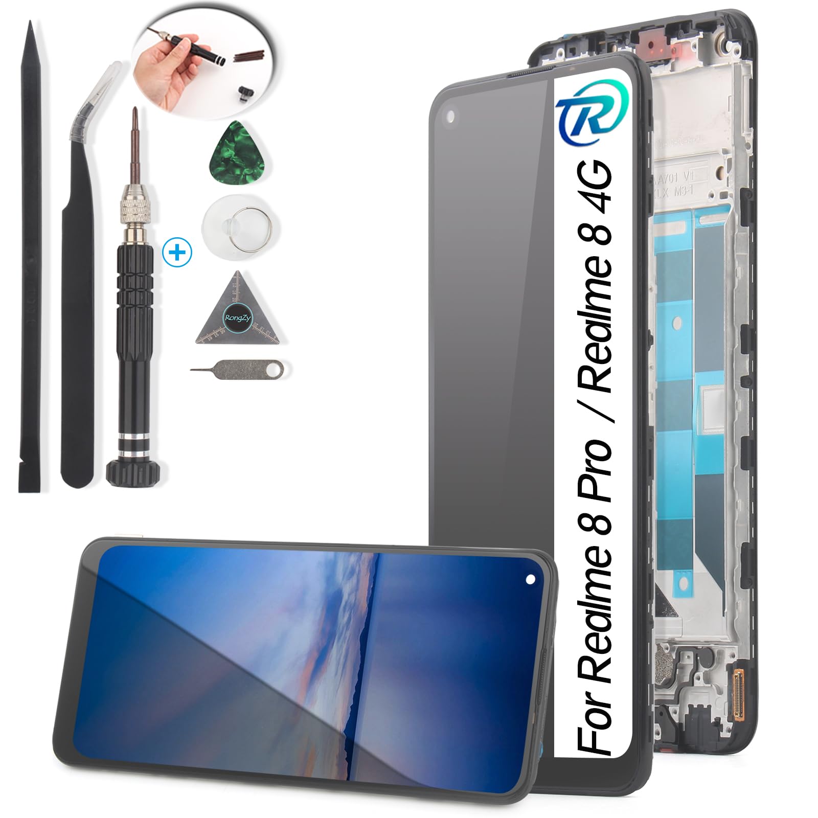 RongZy for 8 Pro RMX3081 LCD Screen Replacement for 8 4G RMX3085 Touchscreen Digitizer Display with Tools (Black)