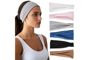 HSEM Headbands for Women - 6 Pack Wide Elastic Hair Bands | Stretchy Sweatbands Hair Bands | Soft Sports Thin Head Bands | Non-Slip Accessories Bands for Fashion, Washing Face, Workouts, Yoga, Daily Use