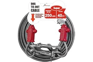 Petest Reflective Tie Out Cable with Crimp Cover for Super Dogs Up to 250 Pounds, 40 Feet