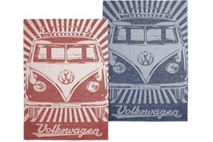 BRISA VW Collection - Volkswagen Dish Drying Kitchen Tea Towel 2-Piece Set Cotton and Linen in T1 Bus Campervan Design (Samba