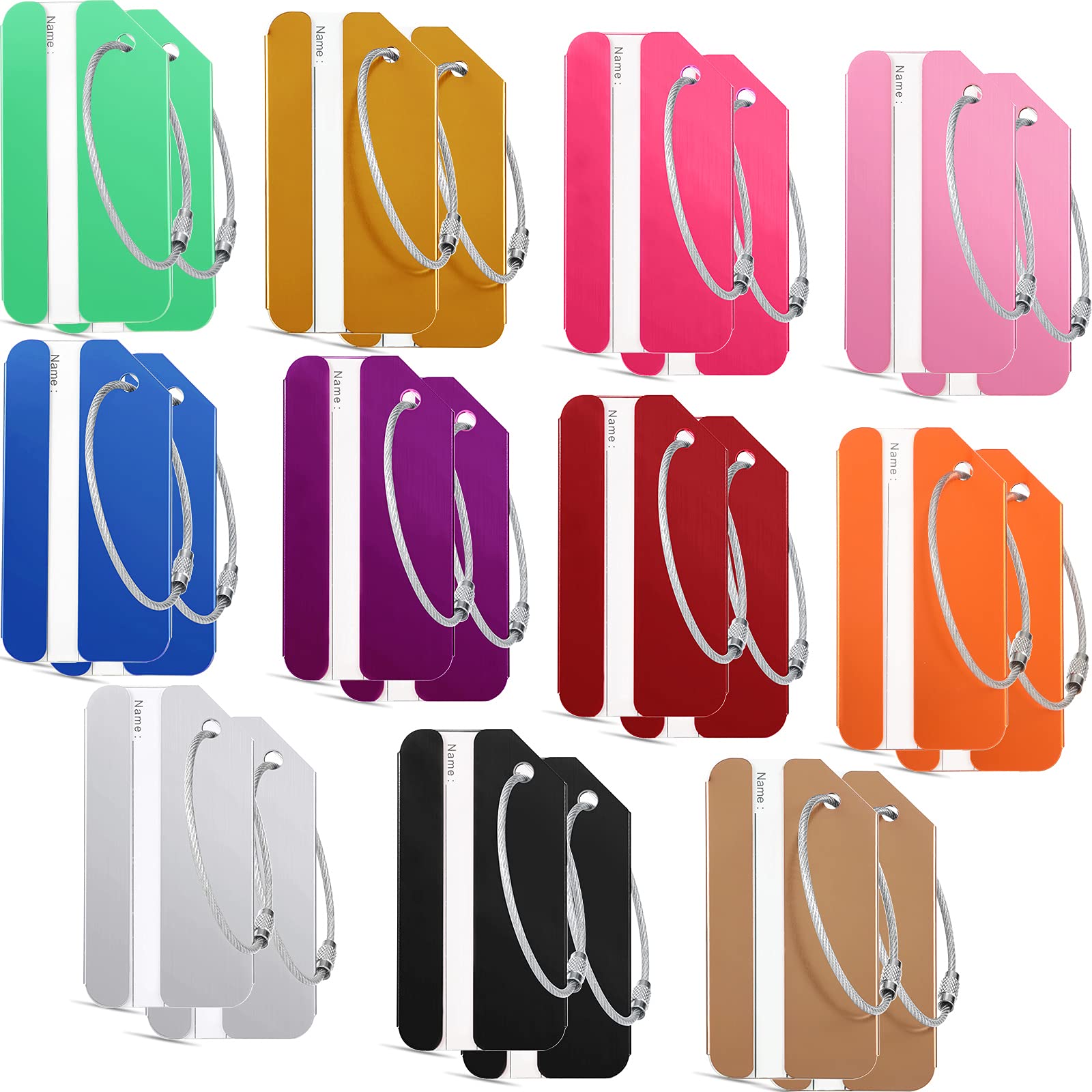 Photo 1 of 22 Pieces Luggage Tags Business Card Holder Aluminum Metal Travel ID Bag Tag for Suitcases Travel Luggage Baggage Identifier(Bright Colors)