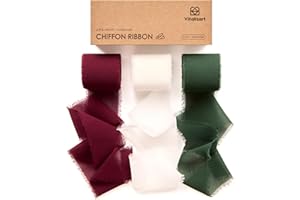 Vitalizart Christmas Handmade Chiffon Silk Ribbon Fringe 3 Rolls 1.5" x 21 Yd Frayed Edges Ribbons for Wedding Invitations Bridal Bouquets Gifts Wrapping Crafts Holiday Decor Red Green White