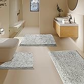 BOANKODU Bathroom Rugs Sets 3 Piece, Super Soft Absorbent Bath mat Set,with U-Shaped Toilet Rug,Strong PVC Underside Bathroom Rug,Antiskid Bath mats Washable Toilet mat, Light Gray