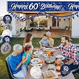 Yontree 60th Birthday Decorations Navy Blue Silver Banner Sash Confetti Balloons view 6