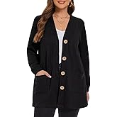 LARACE Open Front Cardigan for Women Cable Knit Sweater with Pockets Plus Size Long Sleeve Tops Button Down Winter Coat