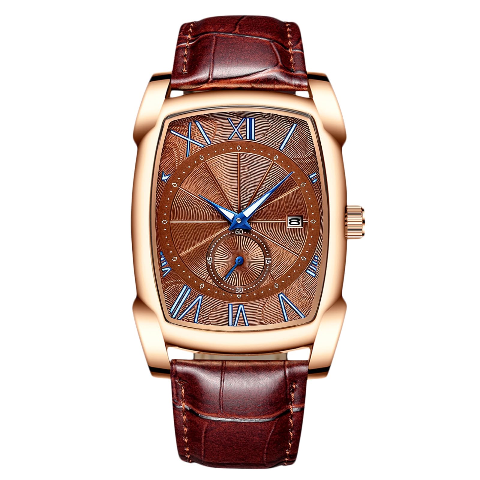 RORIOS Fashion Watches Men Quartz Analog Luminous Watches Dial Leather Band Waterproof Sports Watches for Men, Brown, Strap