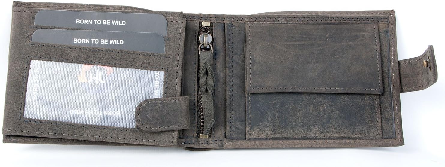 Grey leather wallet HL with a buckle whole made of genuineleather, Gray - Image 4