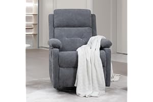 SUSALT Swivel Rocker Recliner Chair with Adjustable Backrest and Footrest, Ultra-Comfy Fabric Reclining Chair, Glider Recliner with Lumbar Support & Overstuffed Arms, Chairs for Living Room (Grey)