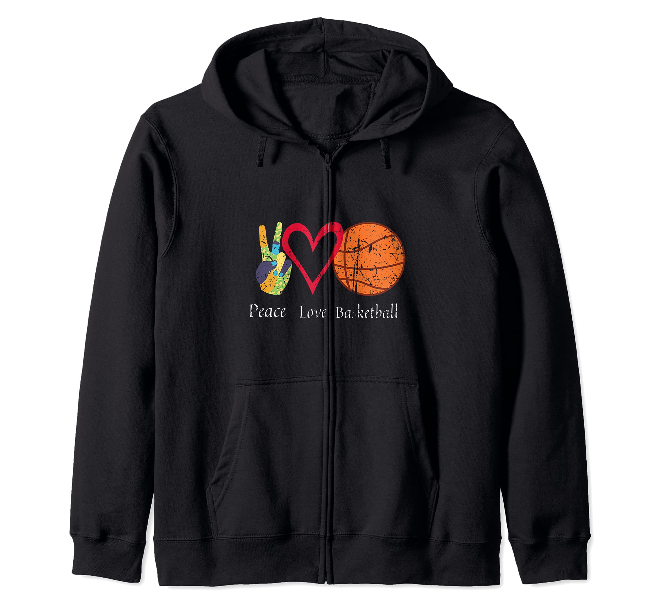 Sports Lover Peace Love Basketball Ball Design Basketball Zip Hoodie