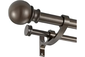Lwiiom Double Curtain Rods with Aluminum Bouquet Brackets and Round Finials,Dark Bronze Curtain Rods for Windows 72 to 144 inch,1-Inches Front and 5/8 Inches Back Double Window Drapery Rod