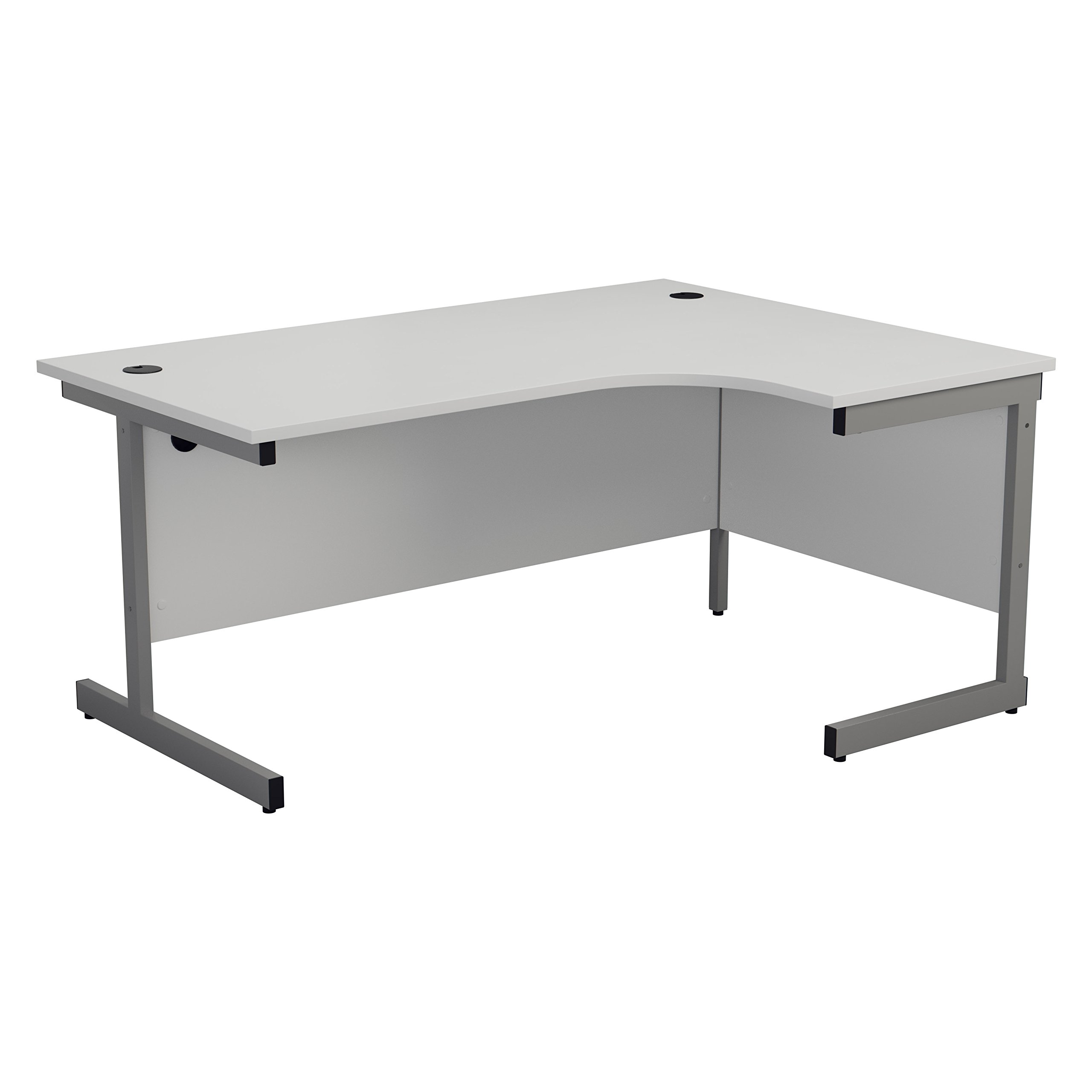 Office Hippo Heavy Duty Right Corner Desk, Strong & Reliable Workstation With Integrated Cable Ports, PC Table for Office or Home - White Top / Silver Frame