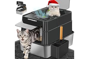 URPOWER Stainless Steel Cat Litter Box with Lid 110° Flip-Top Extra Large Enclosed Litter Box Non-Sticky Metal Pan with High Sided & Scoop, Odor Free, Front & Top Entry, Anti-Leakage, Easy Cleaning