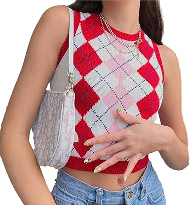 red cropped sweater vest