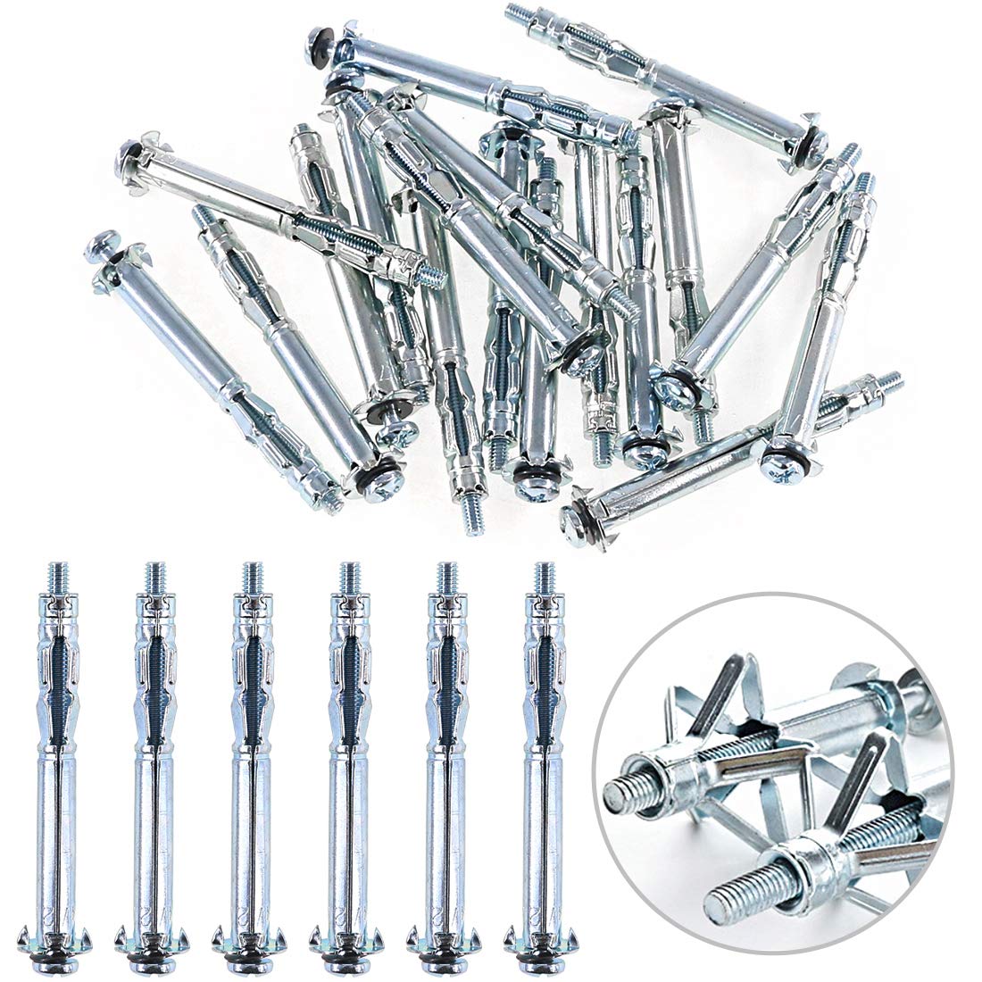 Glarks 30Pcs 4x60MM Heavy Duty Zinc Plated Steel Molly Bolt Hollow Drive Wall Anchor Screws Set for Drywall, Plaster and Tile (M4x60)