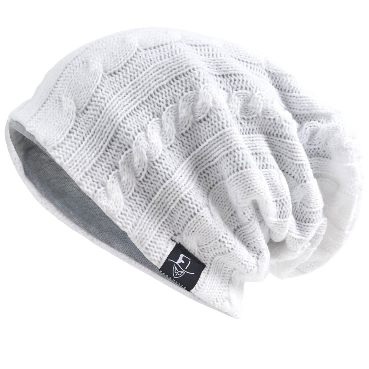 VECRY Mens Slouchy Knit Oversized Beanie Skull Caps Artistic Hats (Cable-White)