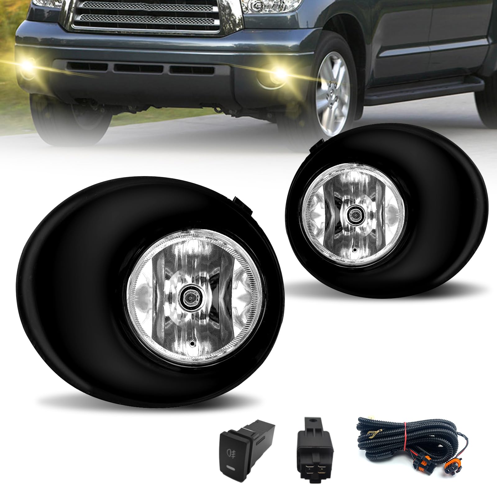 Photo 1 of Nioboee Fog Lights Compatible With 2007-2013 Tundra Front Bumper Lights Driving Fog Lamps w/Bulbs Switch and Harness Left Driver and Right Passenger Side