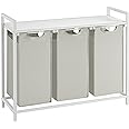VASAGLE Laundry Hamper, Laundry Basket, Laundry Sorter with 3 Pull-Out and Removable Bags, Shelf, Metal Frame, 3 x 10 Gallons (38L), 36.4 x 13 x 28.4 Inches, White UBLH301W01
