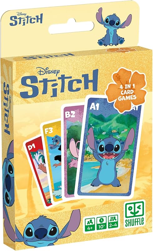 – Gioco di carte 4 in 1 Stitch - 7 famiglie, battaglia, memo e azione - Gioco di carte Disney Lilo & Stitch per bambini, famiglia e amici - a partire da 4 anni, a partire da 2 giocatori