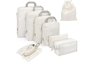 YOOFAN Travel Packing Cubes - Suitcase and Luggage Organizer Compressible Bags Set for Effortless Travel Packing, Compression Packing Cubes for Travel, Traveling Essentials (Beige, 8 Set)