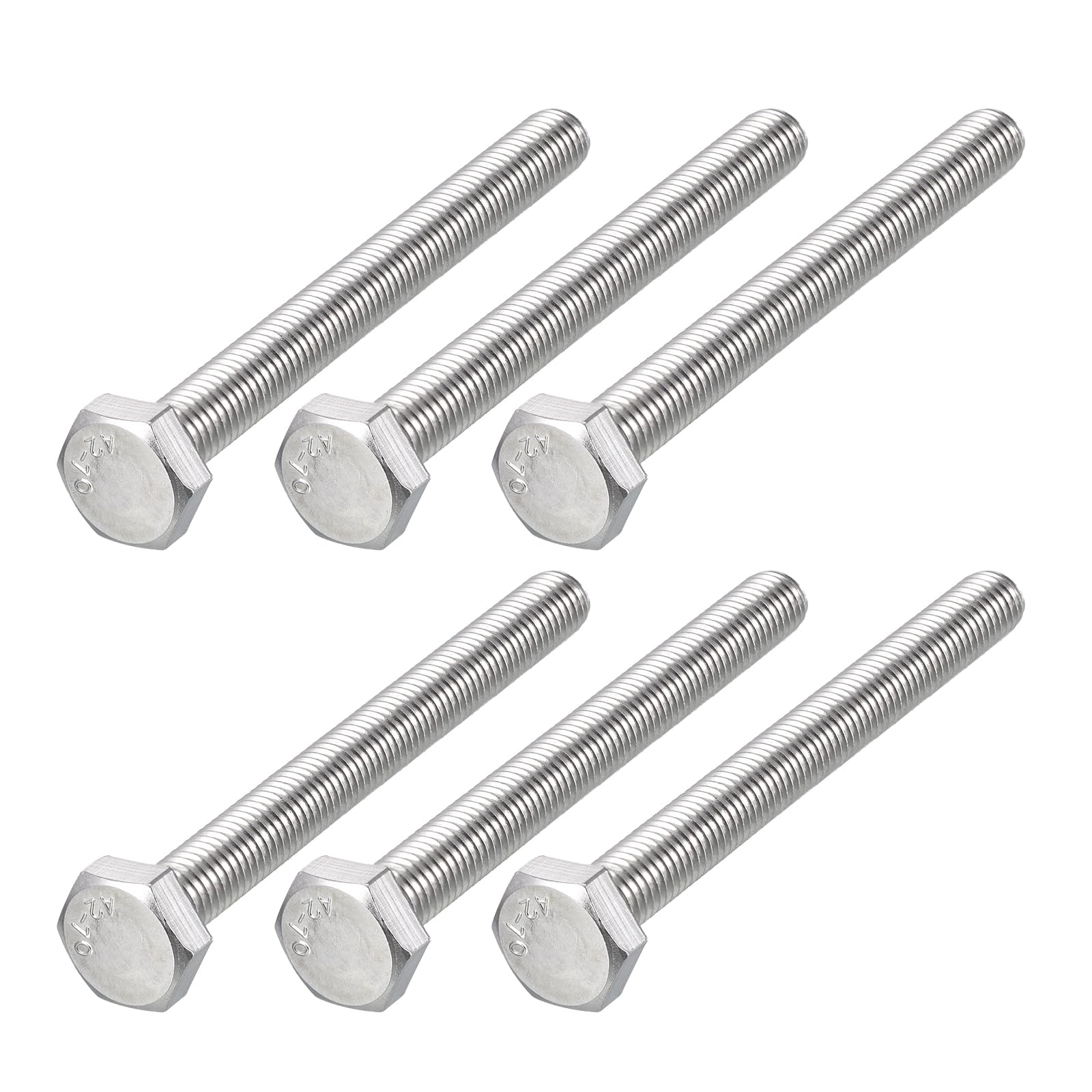 METALLIXITY Hex Bolts (M10-1.5x100mm) 6Pcs, 304 Stainless Steel Coarse Fully Threaded Hex Head Screw Bolt Machine Screws - for Furniture Repair, Silver