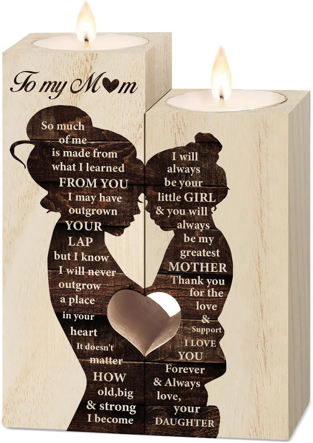 Vetbuosa Wooden Heart Candlestick Gift for Mum - Two Tealight Holders