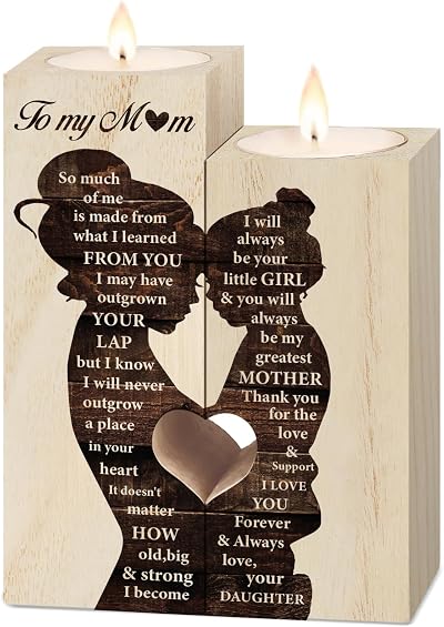 Vetbuosa Wooden Heart Candlestick Gift for Mum - Two Tealight Holders