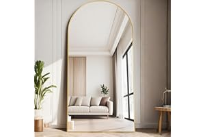 TinyTimes 71''x30'' Oversized Arched Full Length Mirror Large Full Body Floor Mirror with Stand for Hanging, Big Full Size Long Mirror with Aluminum Frame for Bedroom, Living Room (Gold)