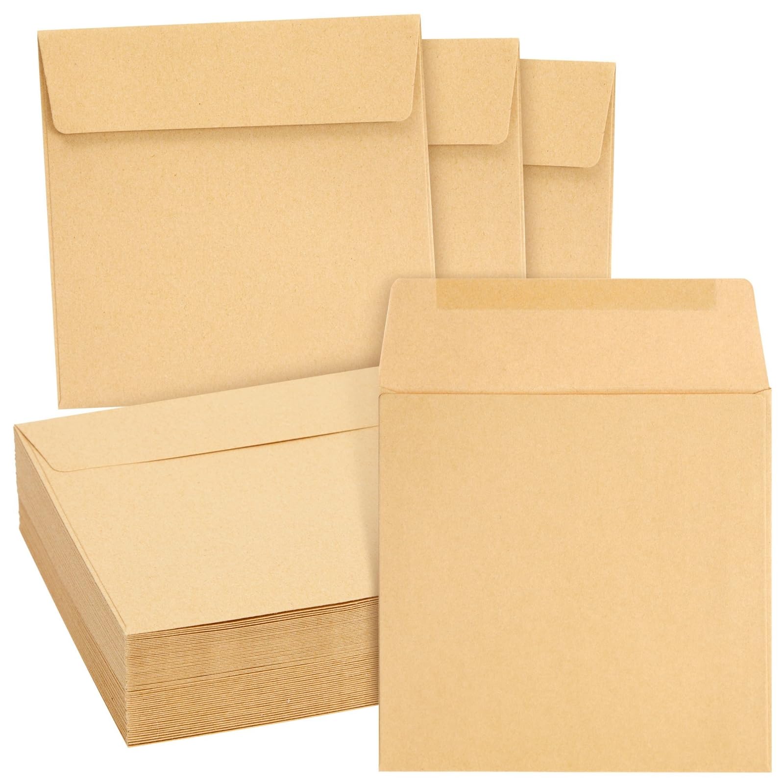 60 Pack Square Envelopes 5.5 x 5.5 Craft Invitations for Weddings, Baby Shower, Graduation Party Supplies, Small Businesses, Kraft Paper Material Envelopes, Brown
