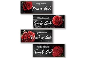 ONIZHITY 4 Pcs Red Bathroom Decor Religious Wall Art Bible Verse Inspirational Red Rose Wall Decor Rustic Flower Wooden Christian Sign for Home Bathroom Office Bedroom Living Room Kitchen(10x4)