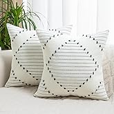 LILEPOY Boho Throw Pillow Covers 20x20 Set of 2 Decorative Pillow Cover Farmhouse Square Pillowcase Modern Soft Textured Pillow Cases Neutral Striped Pillow Covers for Couch Sofa Bed, Grey