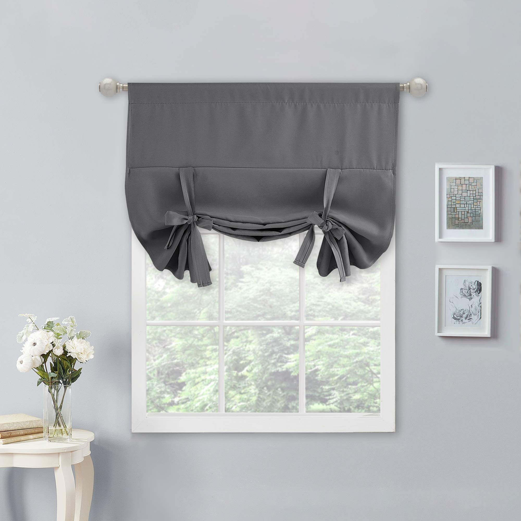 Photo 1 of NICETOWN Blackout Short Kitchen Curtain - Roll Up Window Tie Up Shades for Campers/Bathroom Window/Thanksgiving (1 Piece, Gray, 34 inches W x 45 inches L)
