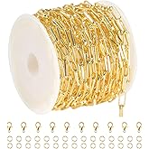 YOUBEIYEE 16.4 Feet 18K Gold Plated Brass Chain Roll Flat Paperclip Chain for Jewelry Making Handmade Women Necklace Bracelet DIY Jewelry Findings