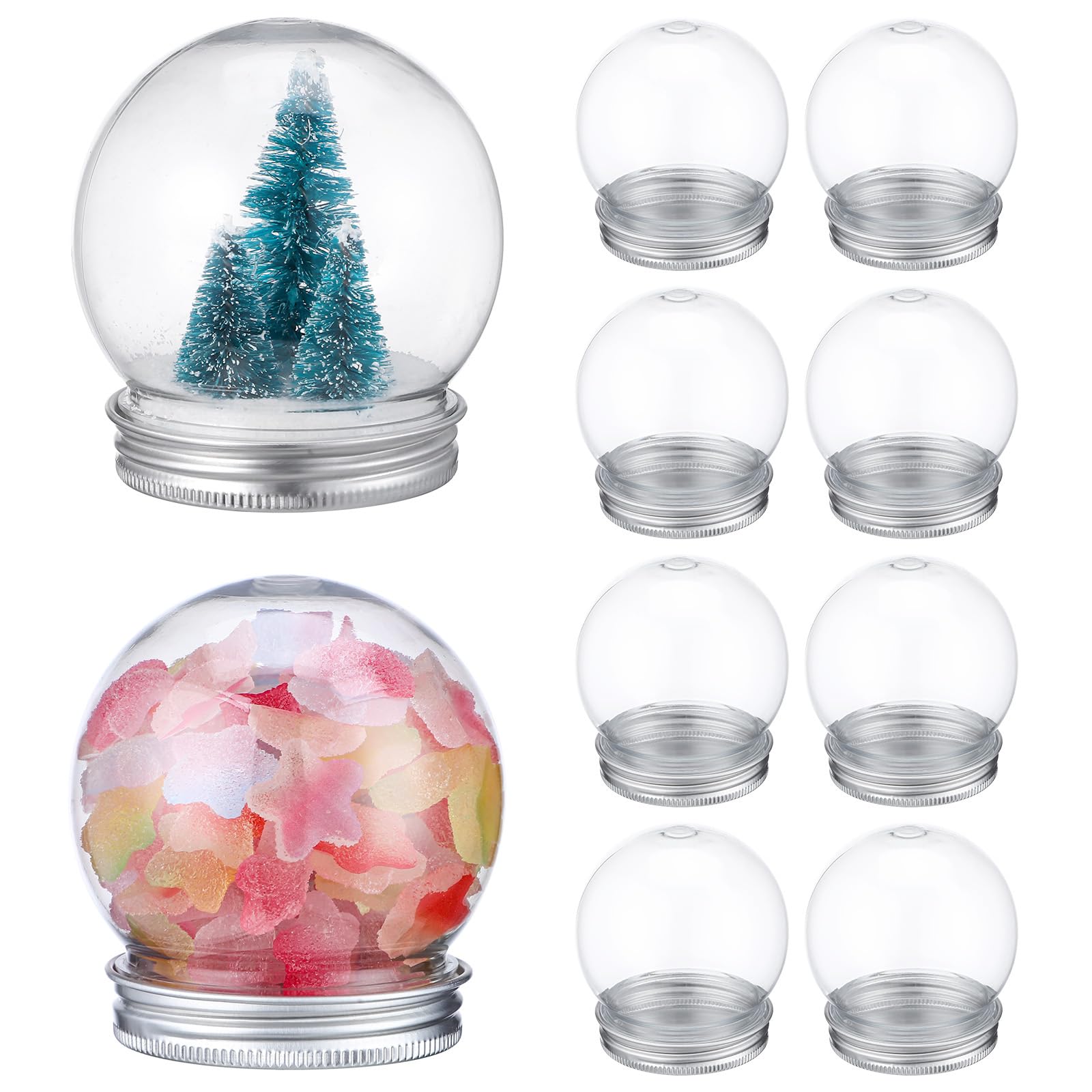 ABOOFAN 10pcs DIY Snow Globe Empty Fillable Christmas Snow Globe Clear Plastic Water Globe with Screw Off Cap for DIY Christmas Crafts Home Decoration